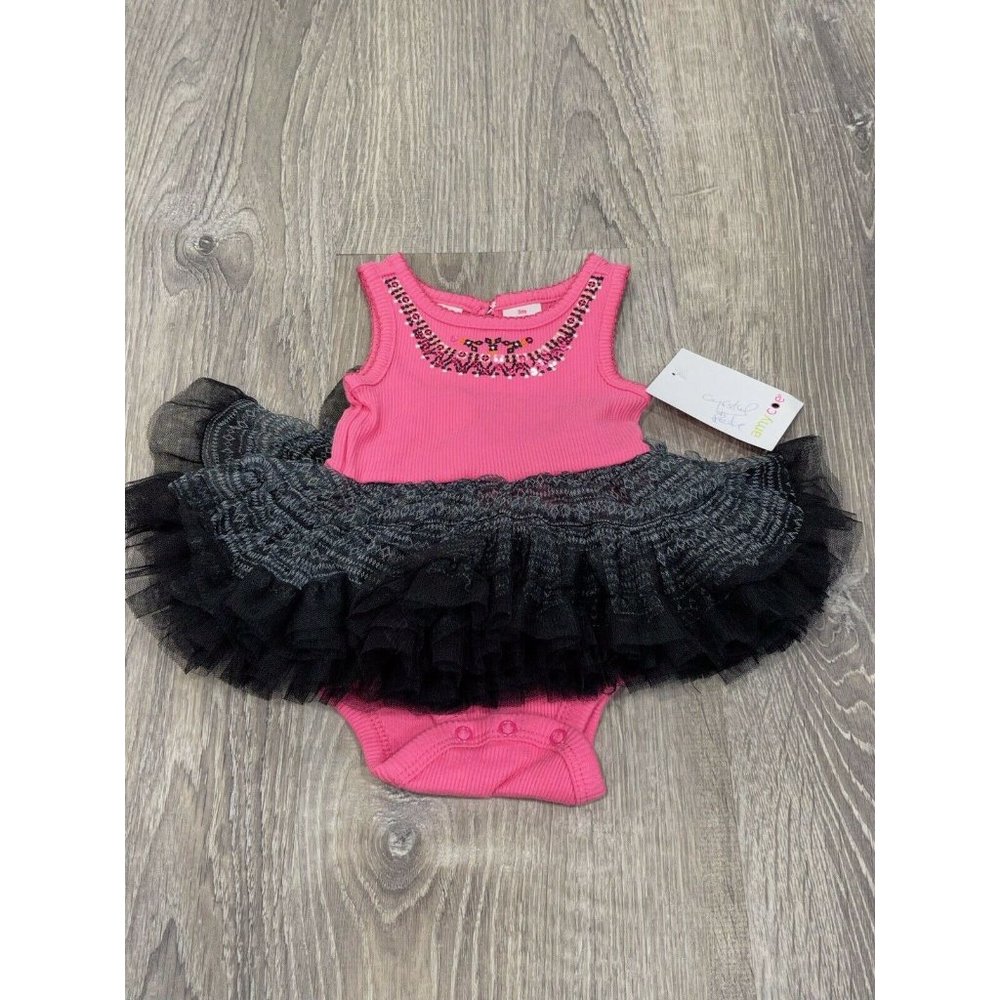 NWT Amy Coe Pink Dress Tutu Pink Black 0-3 Girls G1